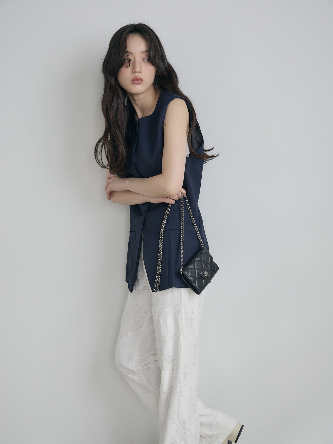 【SET】クルーネックミディベスト+【Essential】Lace soft flare pants(2set)
