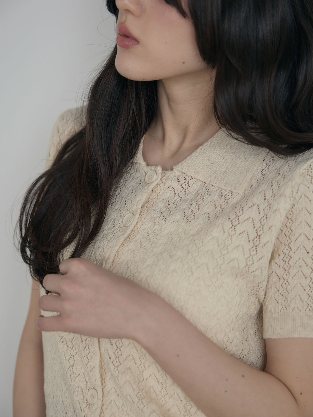 【SET】クロシェPOLOコンパクトカーディガン+リュクスAラインサテンスカート(2set)