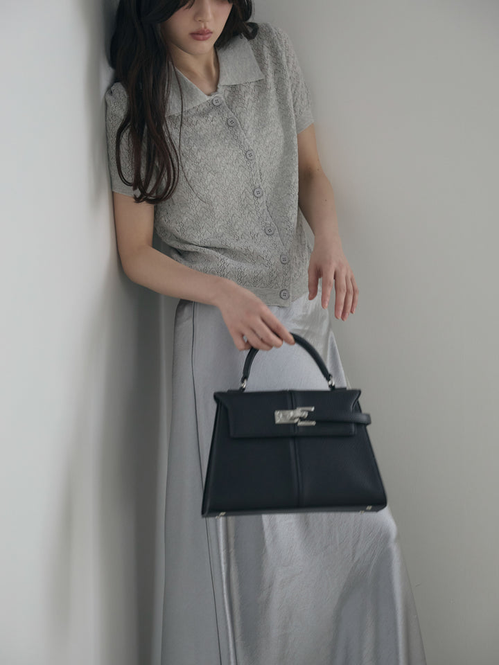 【SET】クロシェPOLOコンパクトカーディガン+リュクスAラインサテンスカート(2set)