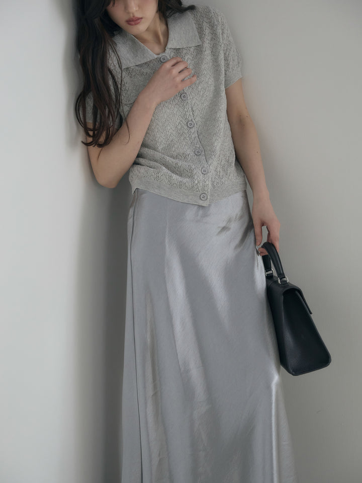 【SET】クロシェPOLOコンパクトカーディガン+リュクスAラインサテンスカート(2set)