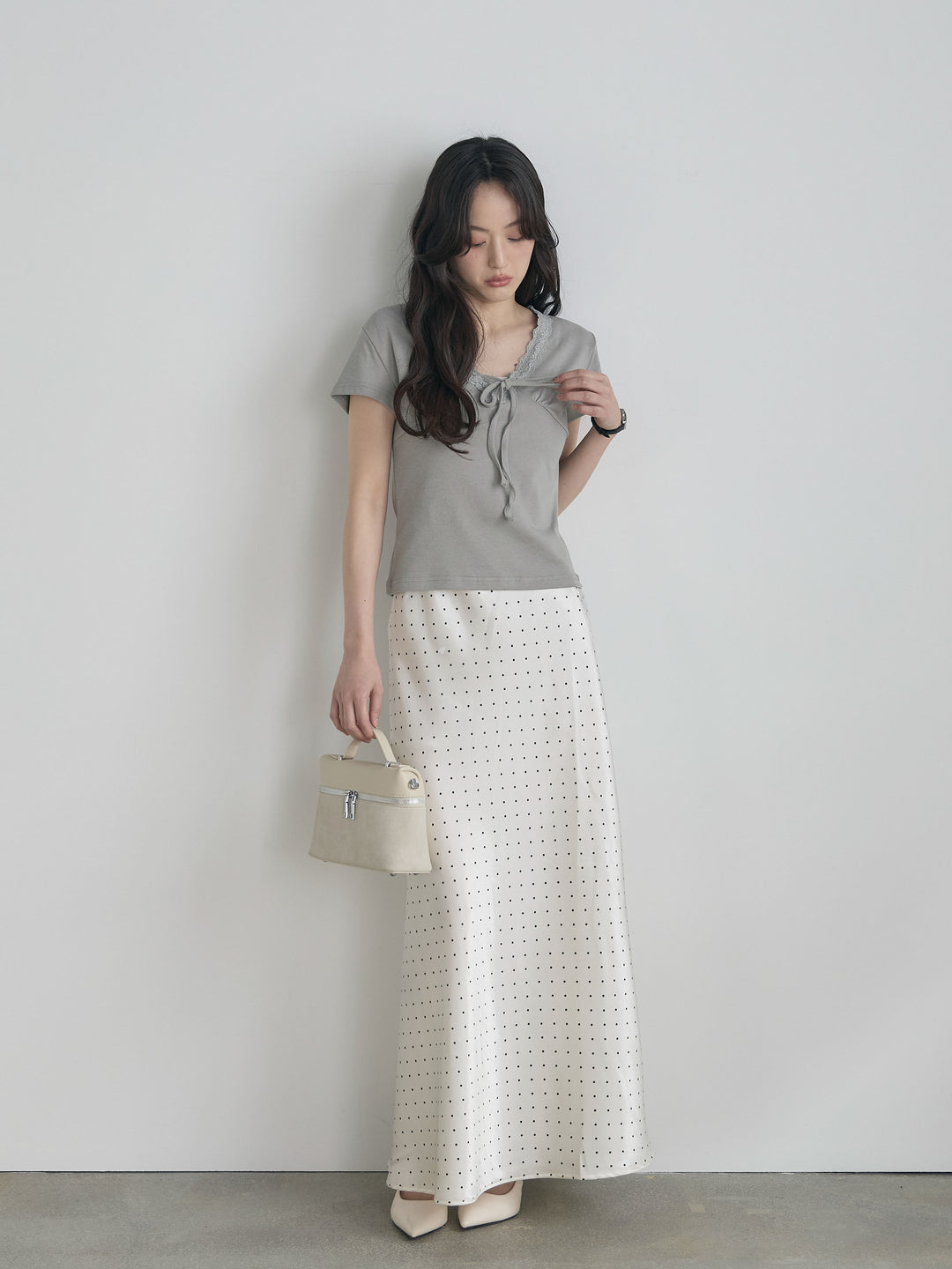 レーストリムフロントリボンカットソー