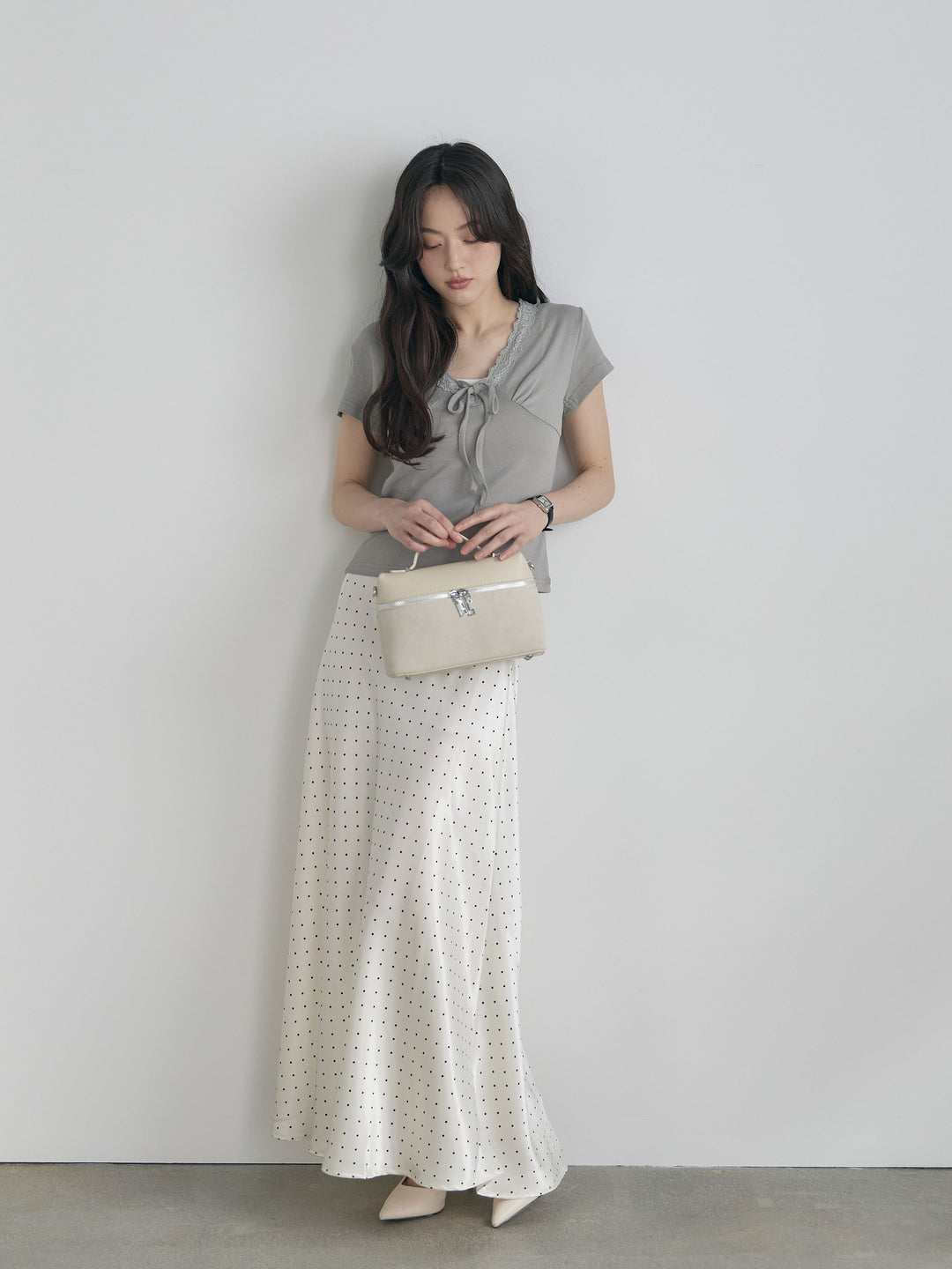 レーストリムフロントリボンカットソー