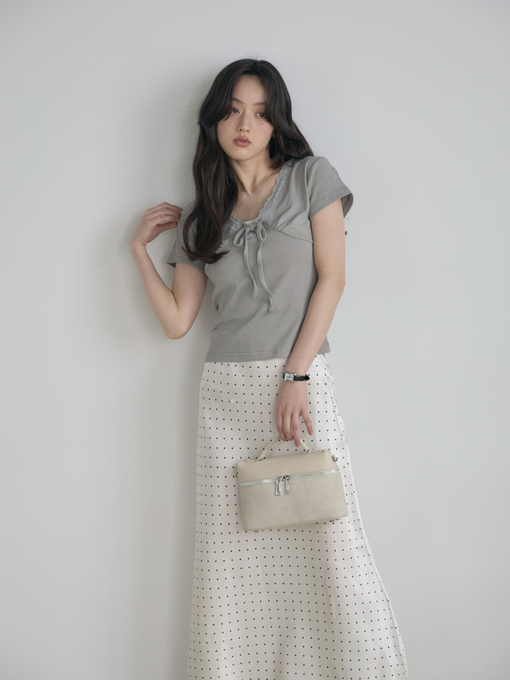 レーストリムフロントリボンカットソー