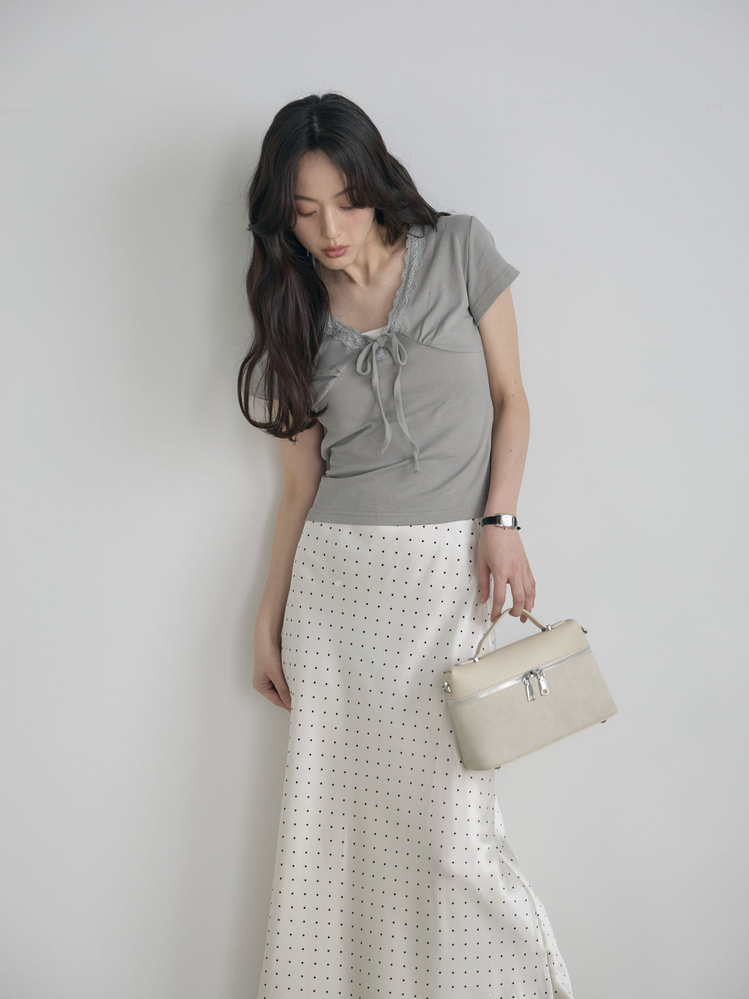 レーストリムフロントリボンカットソー