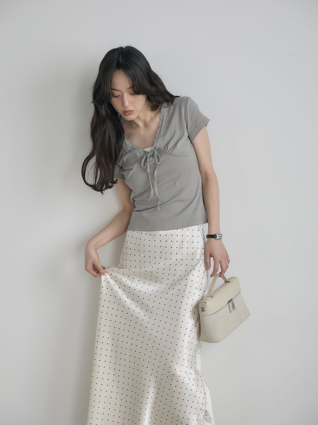 レーストリムフロントリボンカットソー