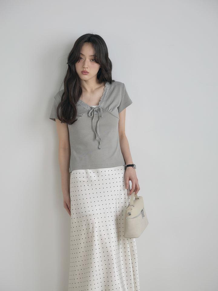 レーストリムフロントリボンカットソー