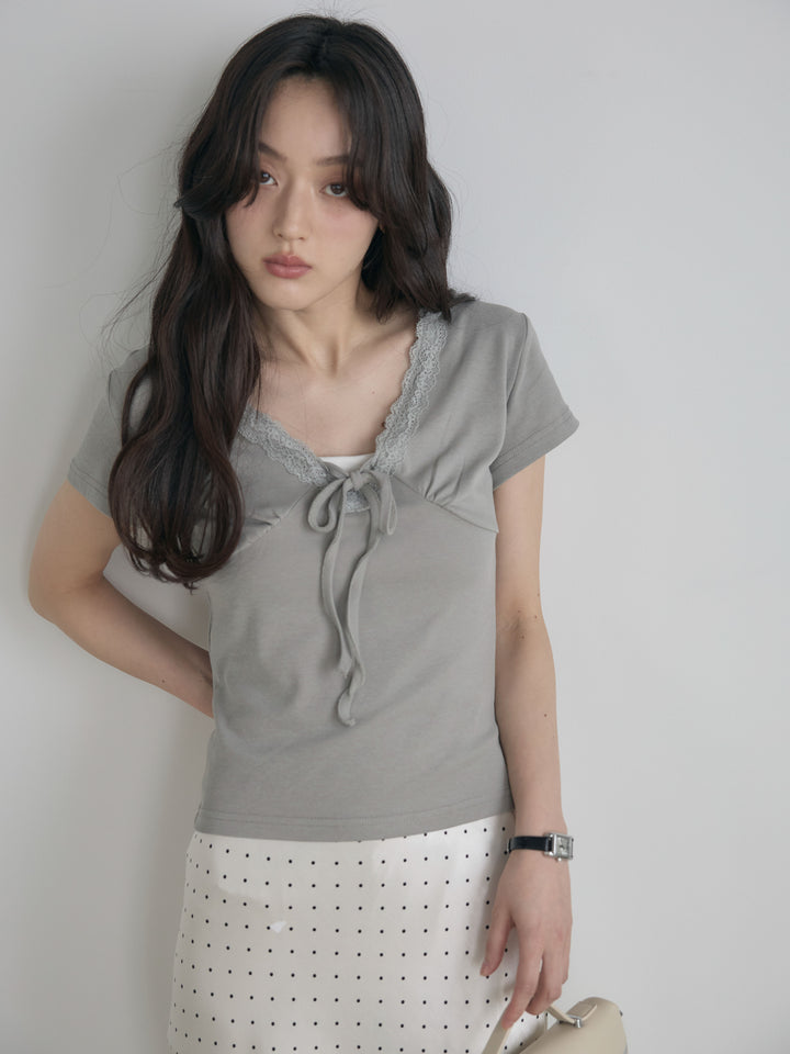 レーストリムフロントリボンカットソー