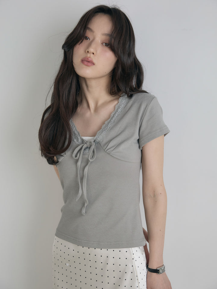 レーストリムフロントリボンカットソー