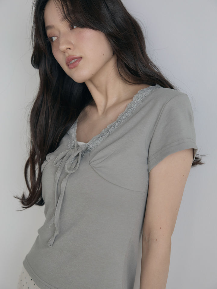 レーストリムフロントリボンカットソー