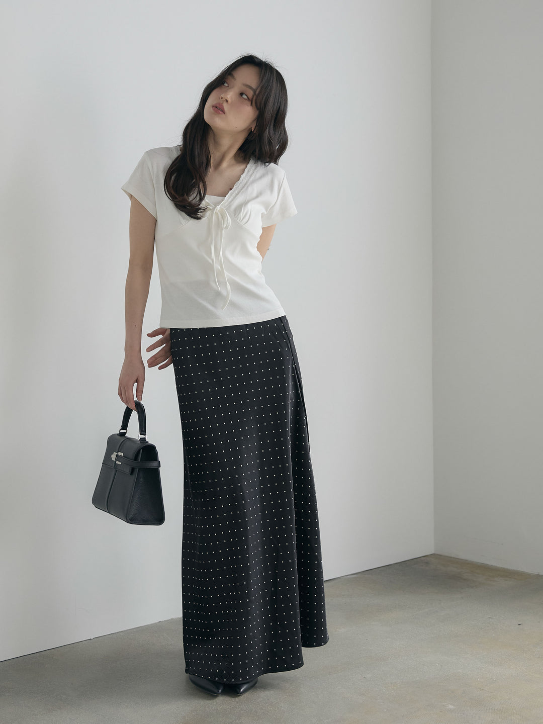 レーストリムフロントリボンカットソー