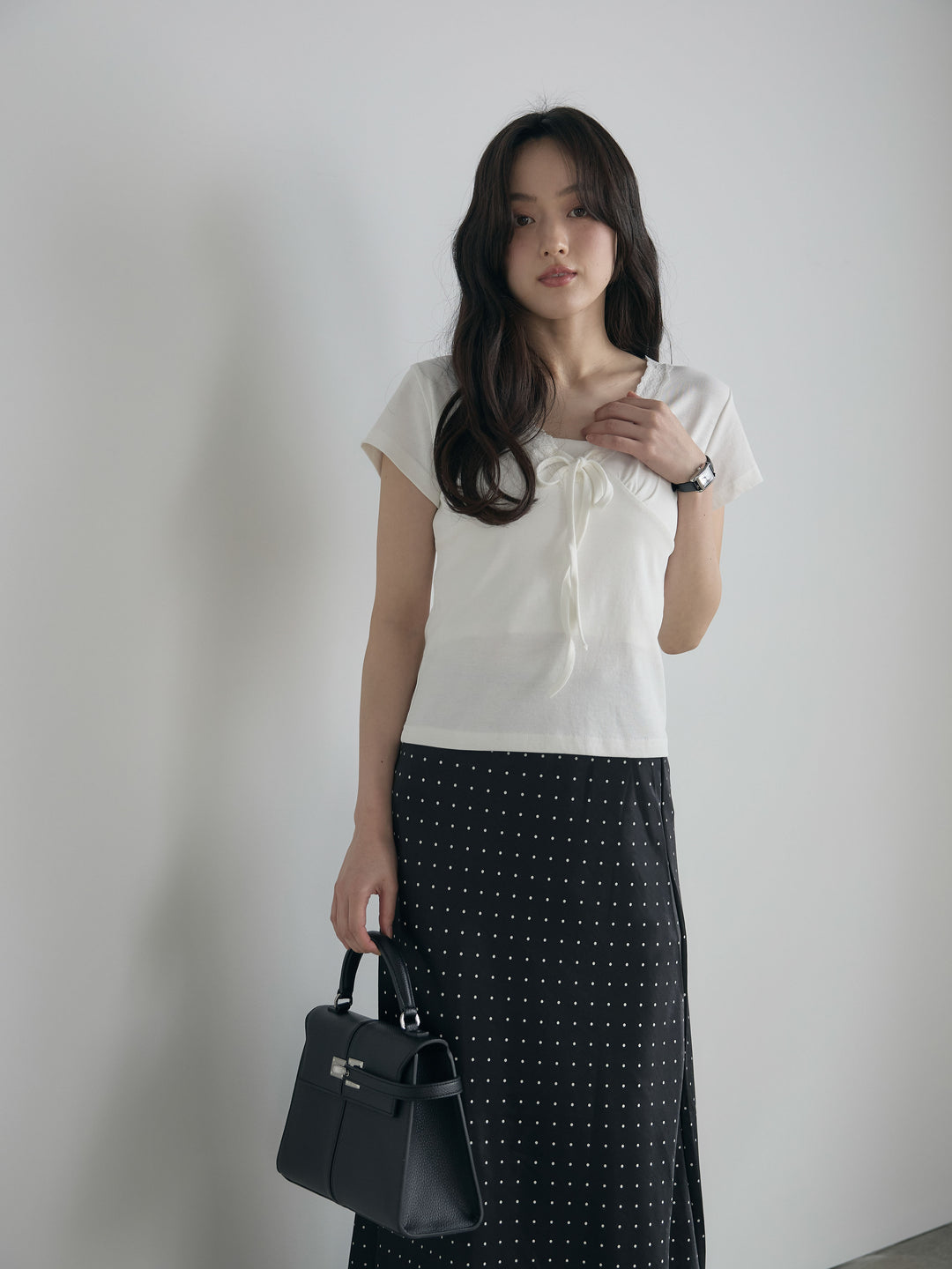 レーストリムフロントリボンカットソー