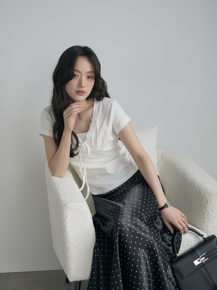 レーストリムフロントリボンカットソー