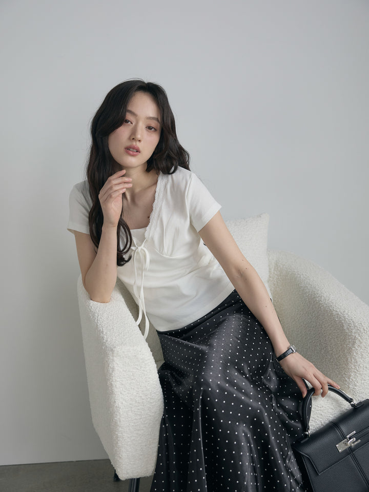 レーストリムフロントリボンカットソー