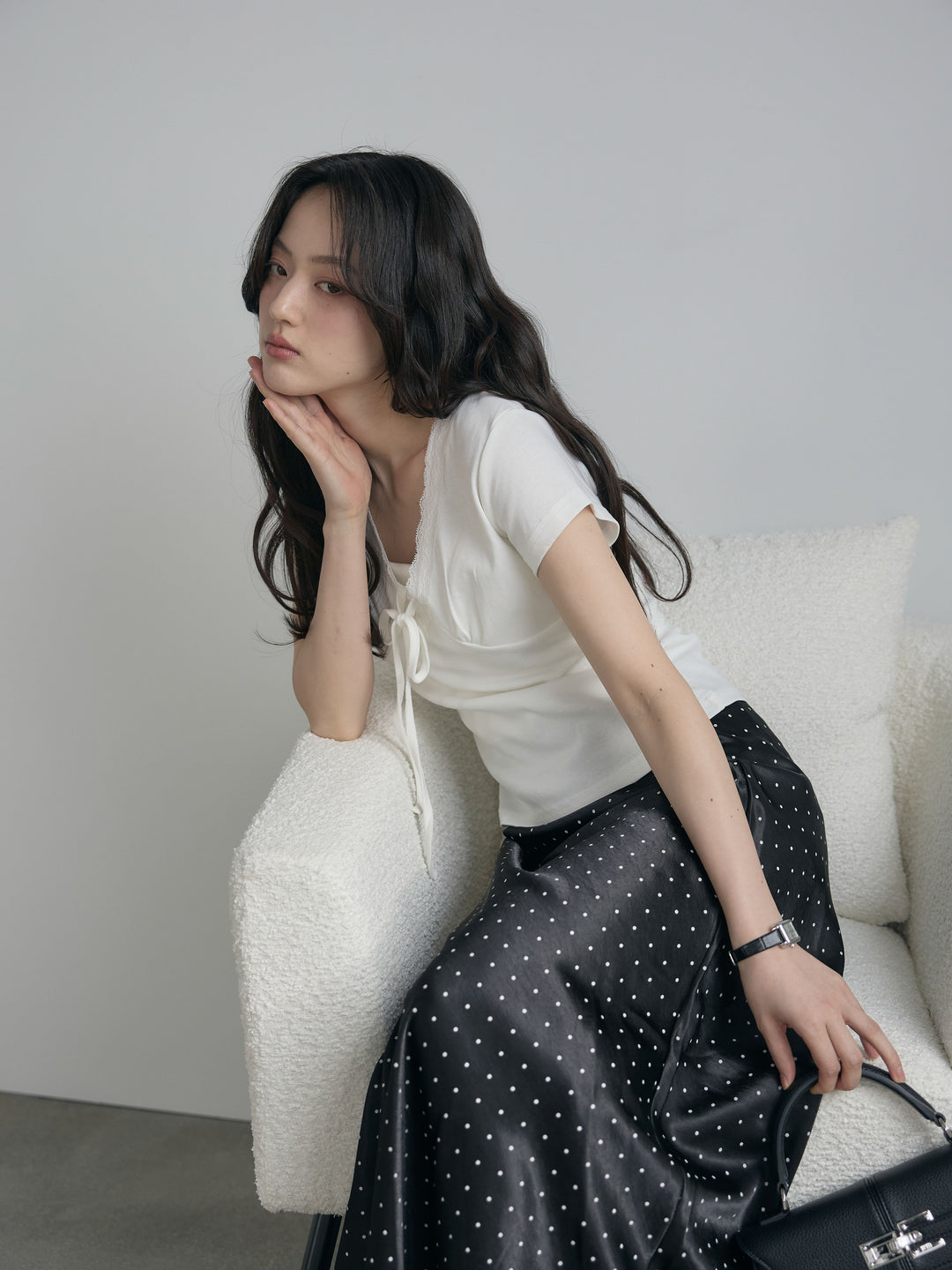 レーストリムフロントリボンカットソー