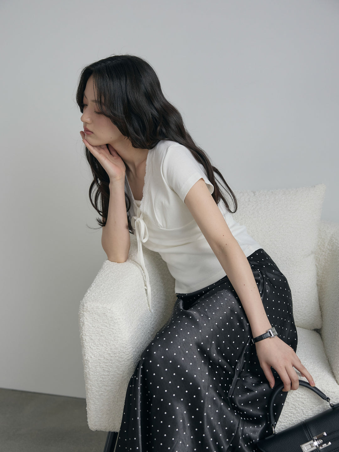 レーストリムフロントリボンカットソー