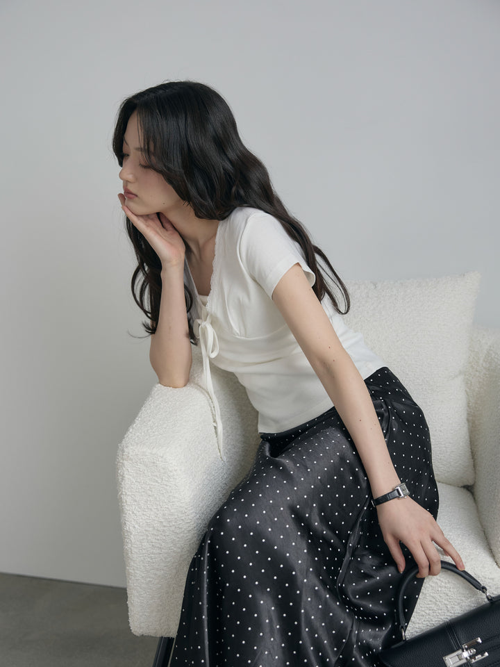 レーストリムフロントリボンカットソー