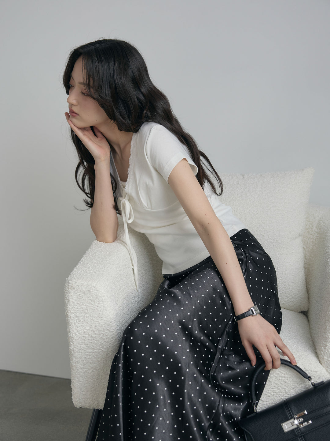 レーストリムフロントリボンカットソー