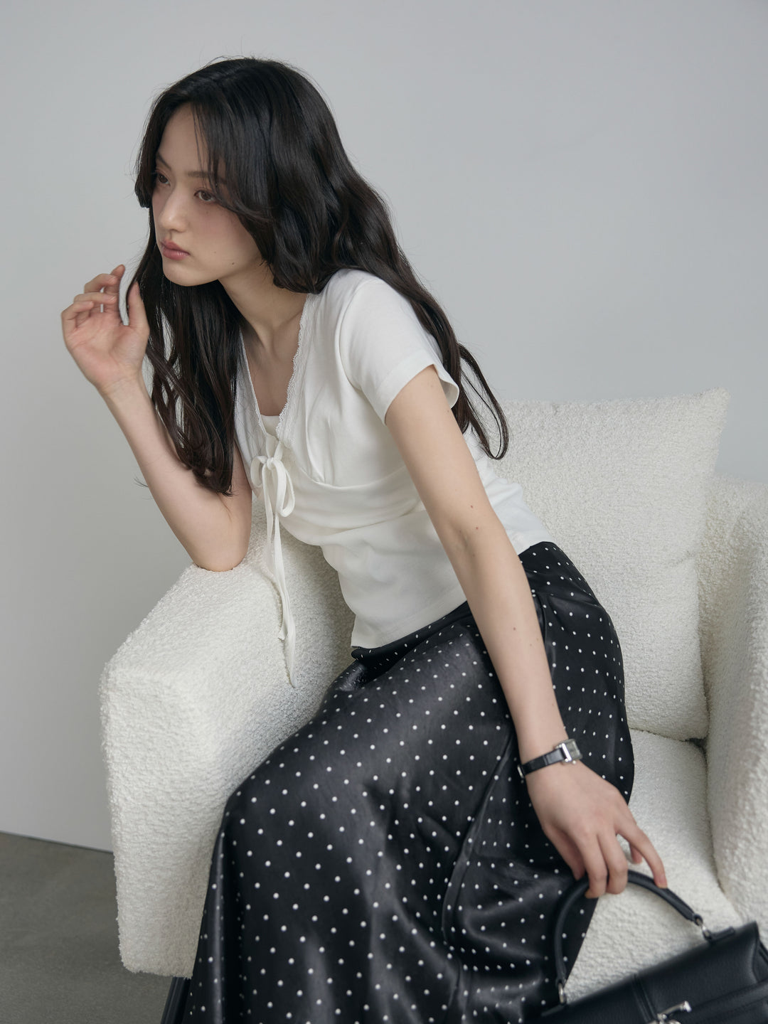 レーストリムフロントリボンカットソー