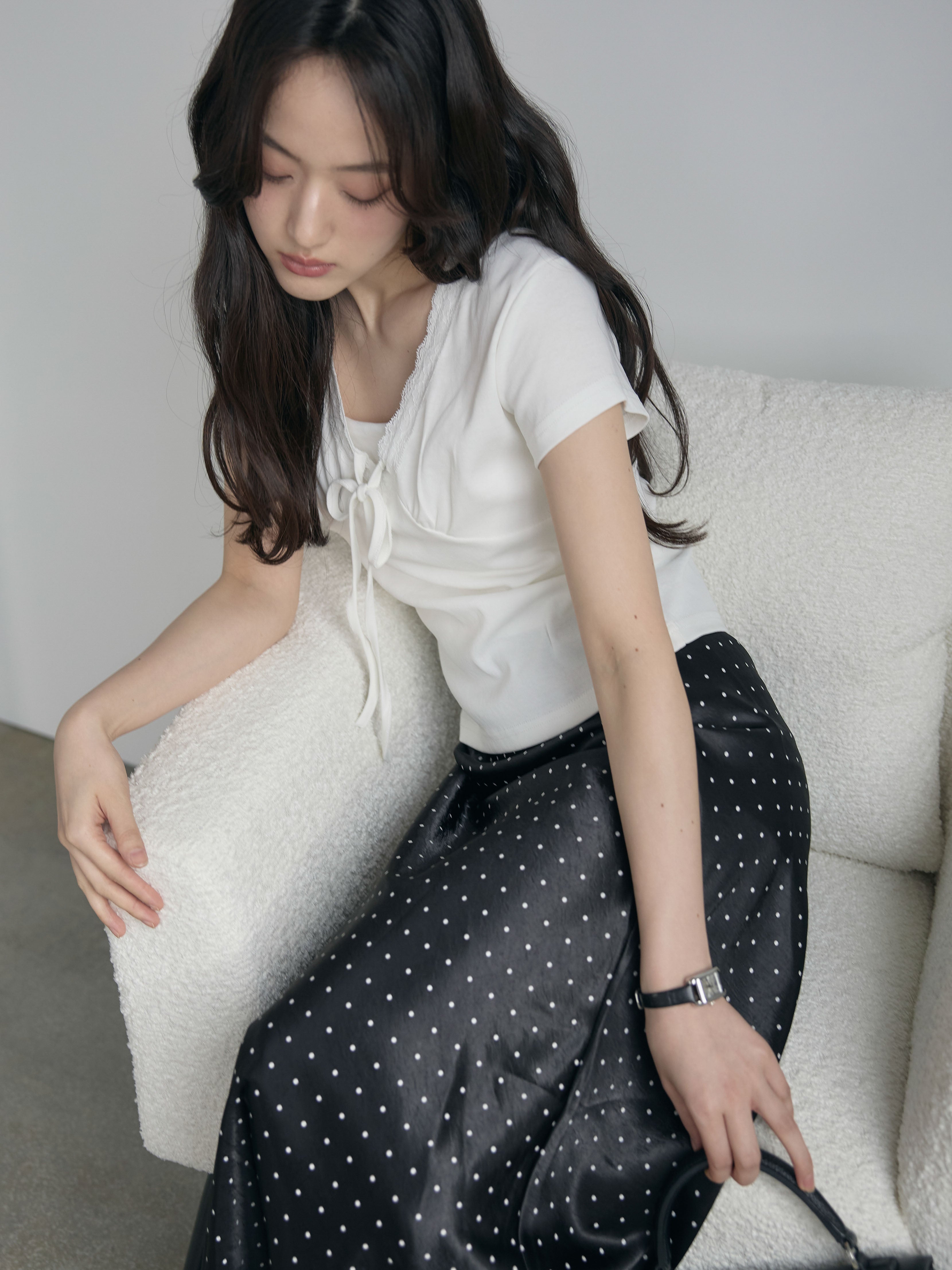 新品 未使用 リボンカットソー Re:EDIT（リエディ） tシャツ ストレッチリブ前後2WAYリボンデザイン