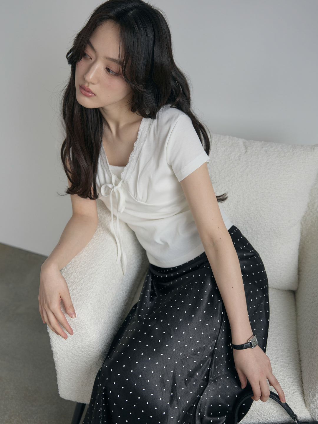 レーストリムフロントリボンカットソー