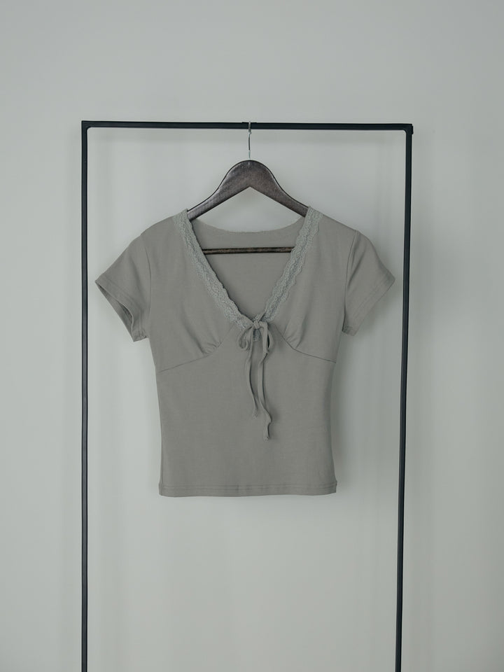 レーストリムフロントリボンカットソー