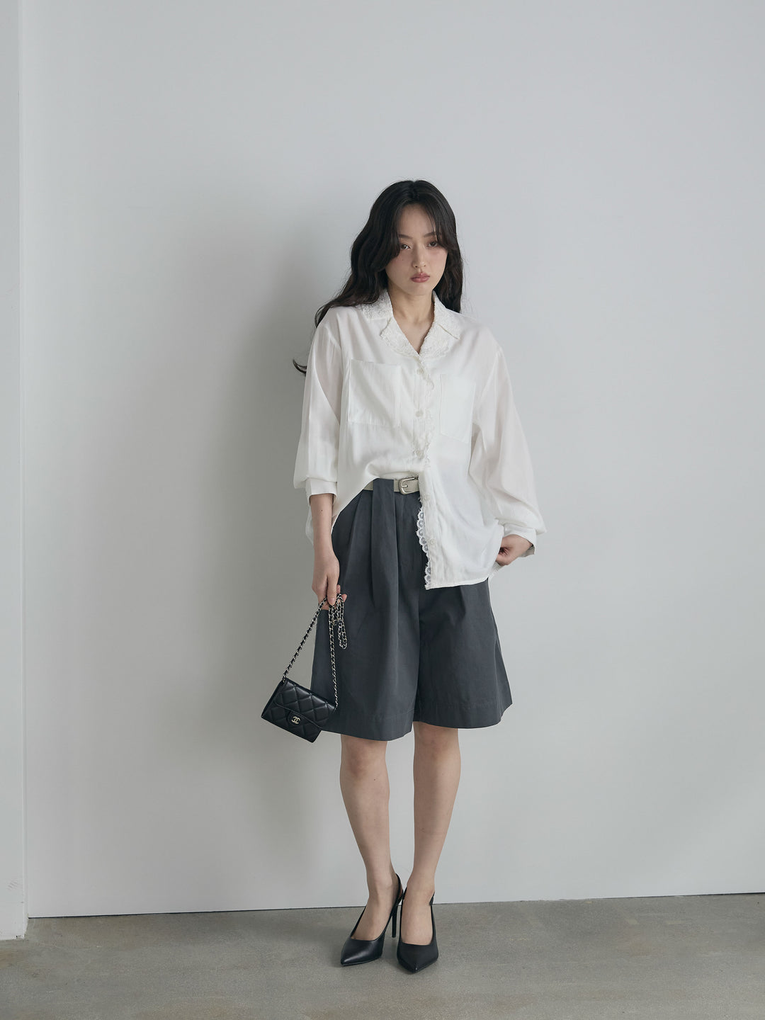 ベルトループコットンハーフパンツ(ベルト付き)