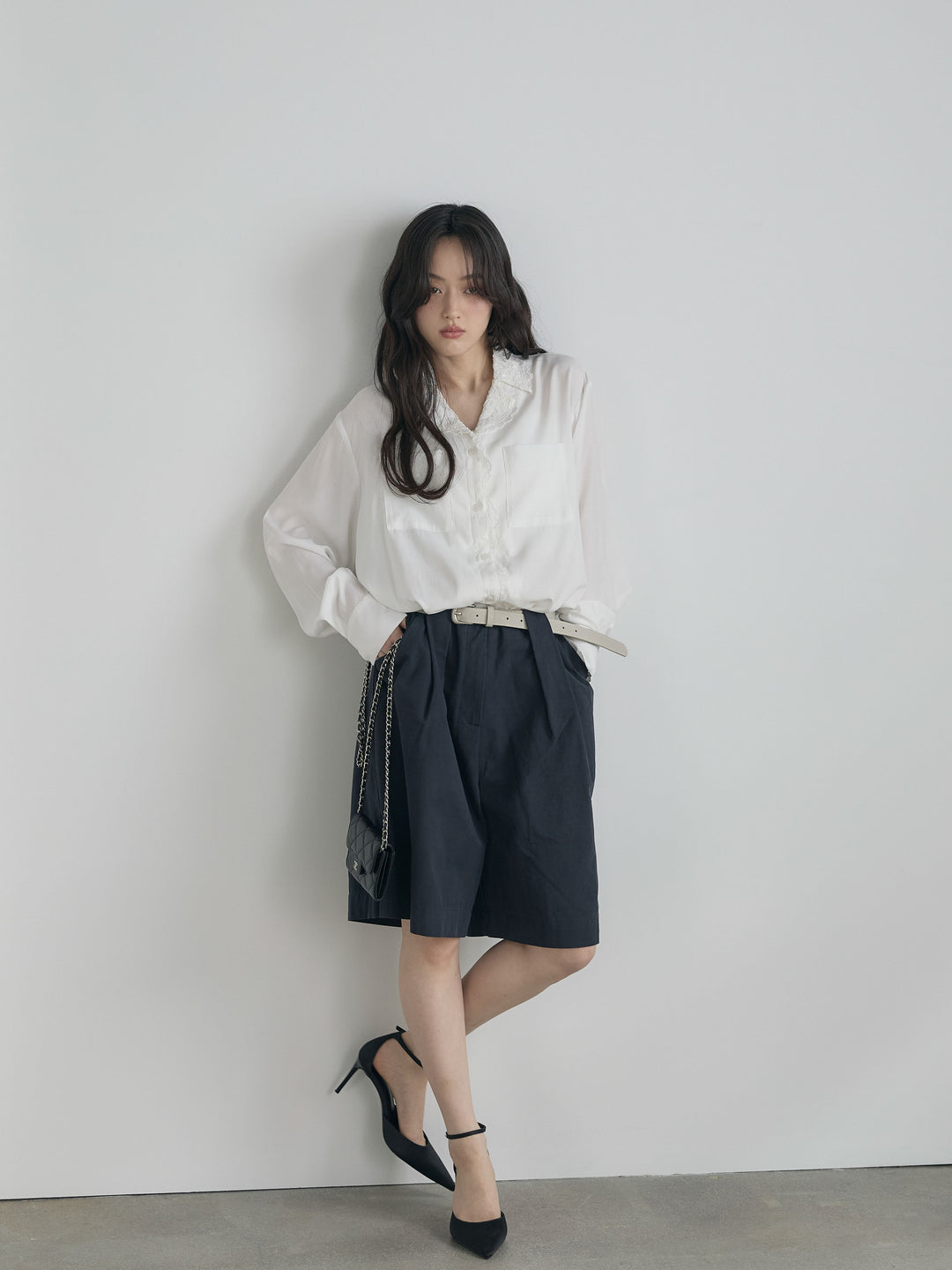 ベルトループコットンハーフパンツ(ベルト付き)