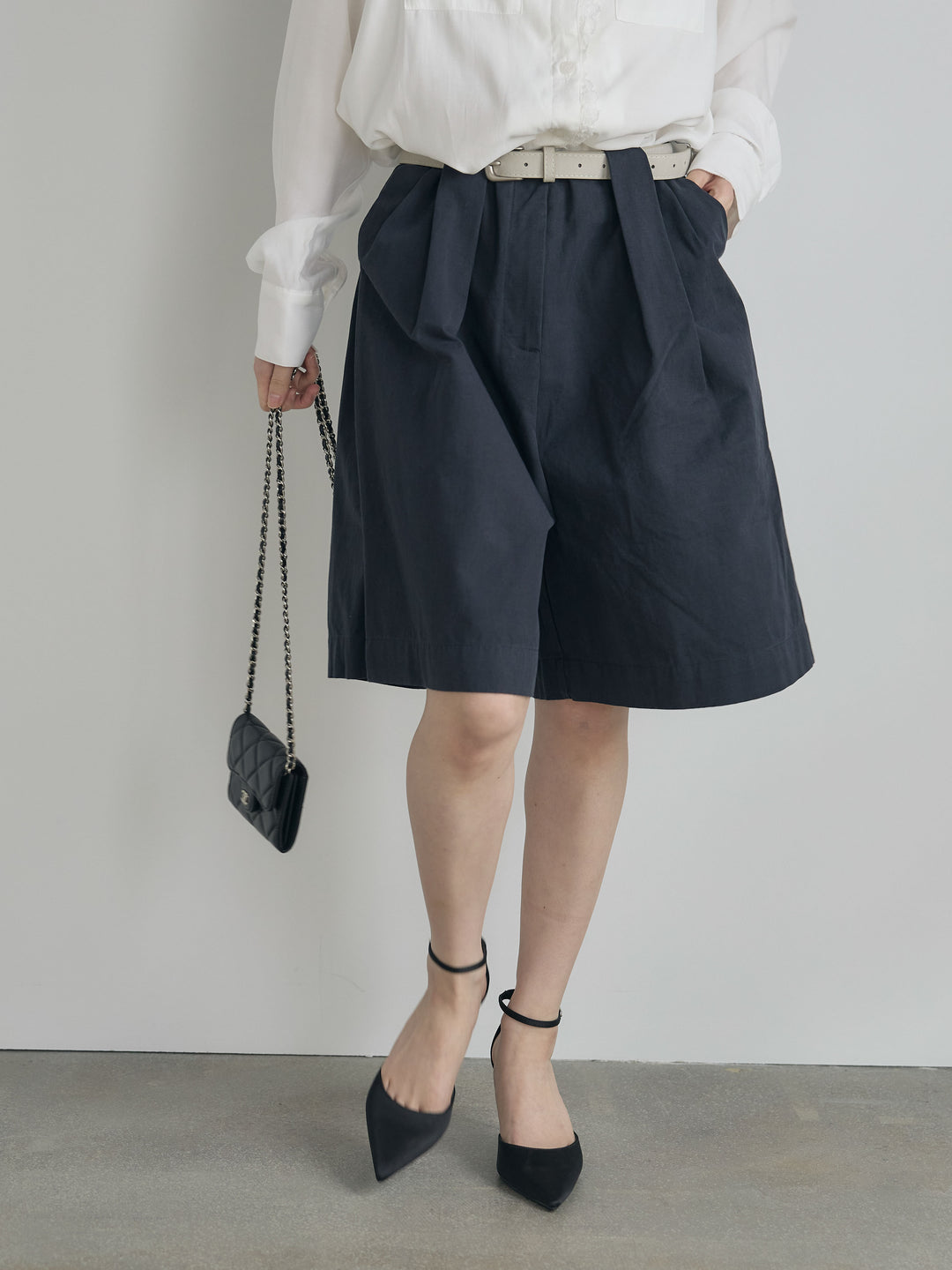 ベルトループコットンハーフパンツ(ベルト付き)