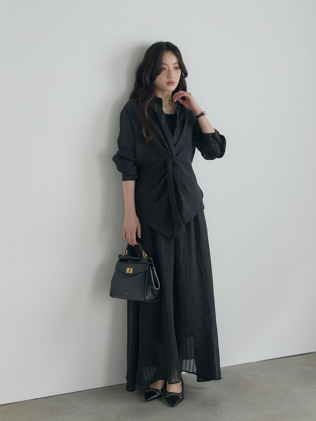 フロントツイストストライプシャツ&スカートSET UP