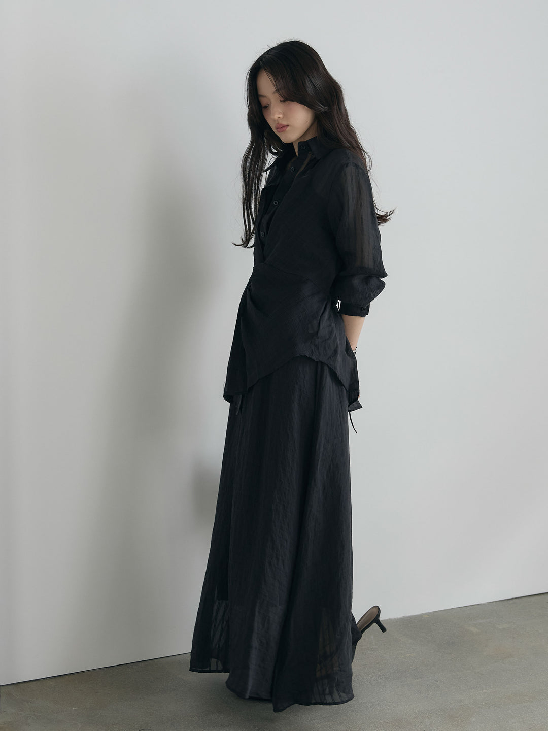 フロントツイストストライプシャツ&スカートSET UP