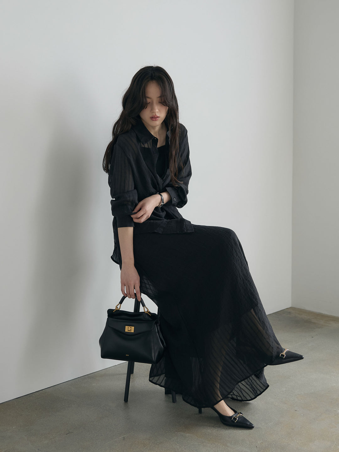 フロントツイストストライプシャツ&スカートSET UP