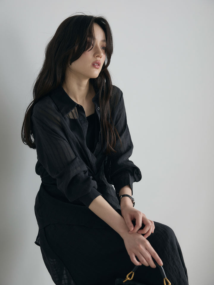 フロントツイストストライプシャツ&スカートSET UP