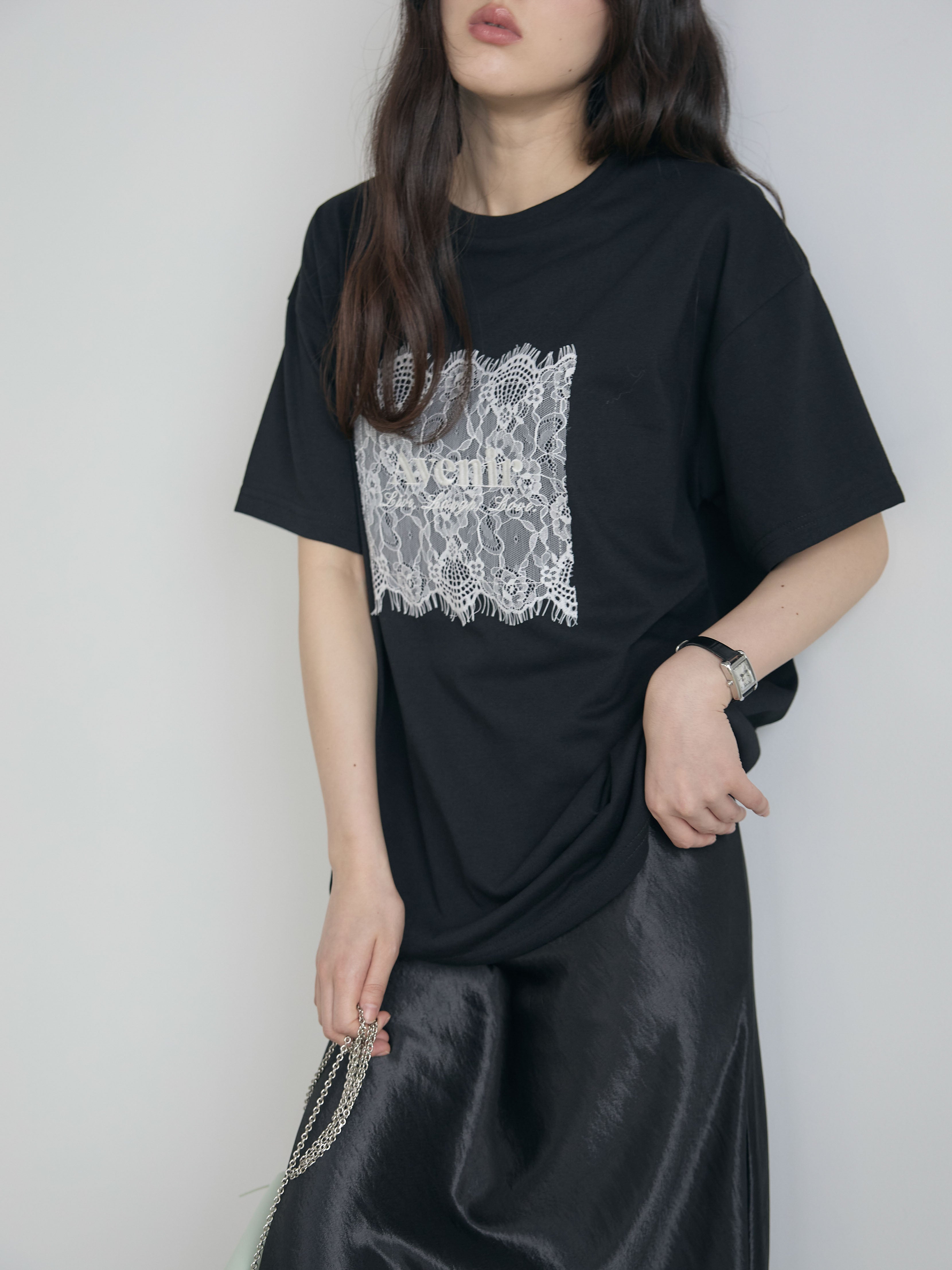 SET】【cool touch】レースロゴ刺繍Tシャツ+リュクスAラインサテン