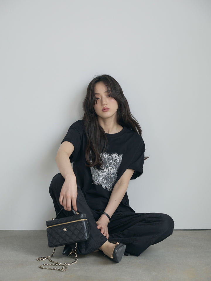 【cool touch】レースロゴ刺繍Tシャツ