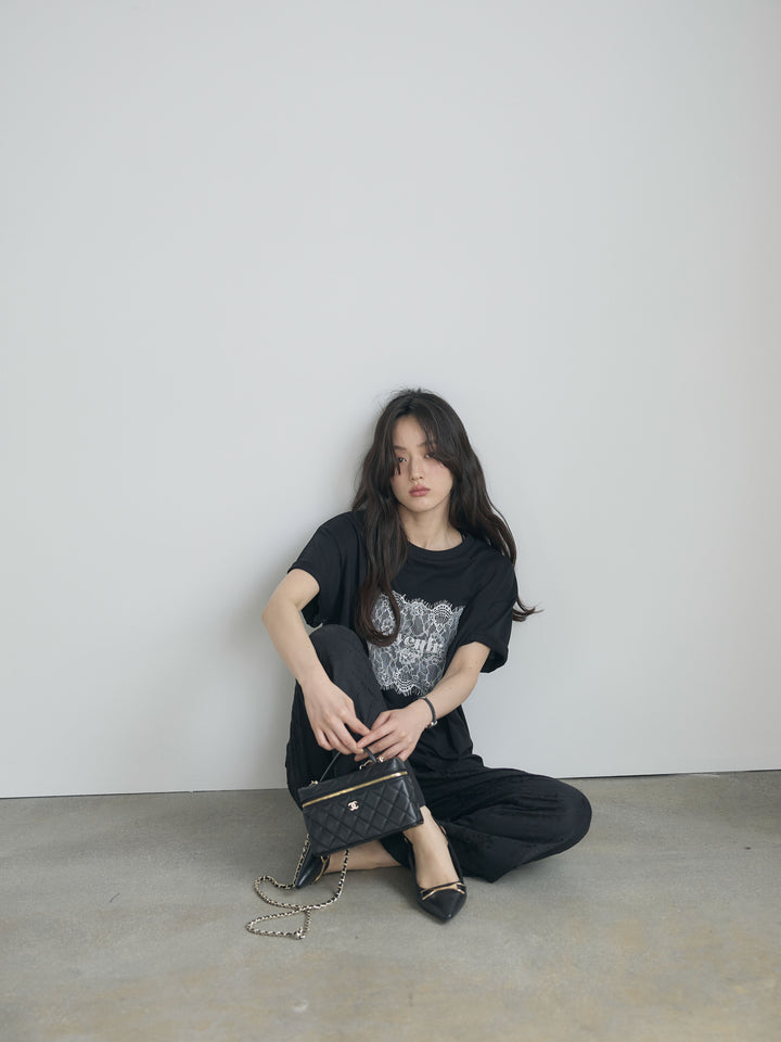 【cool touch】レースロゴ刺繍Tシャツ