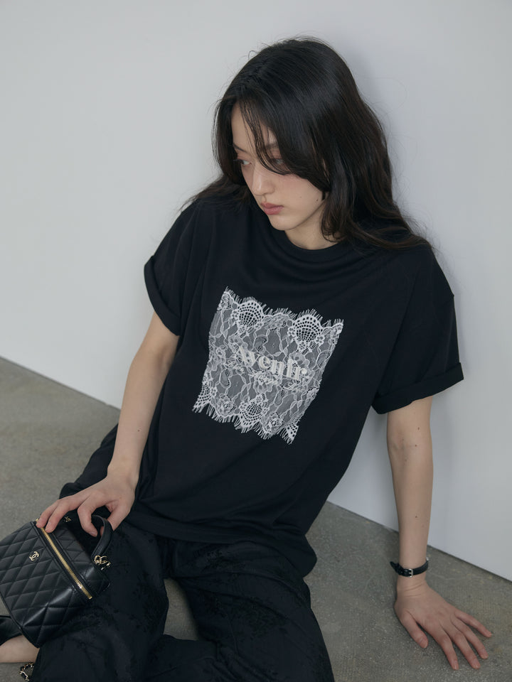 【cool touch】レースロゴ刺繍Tシャツ