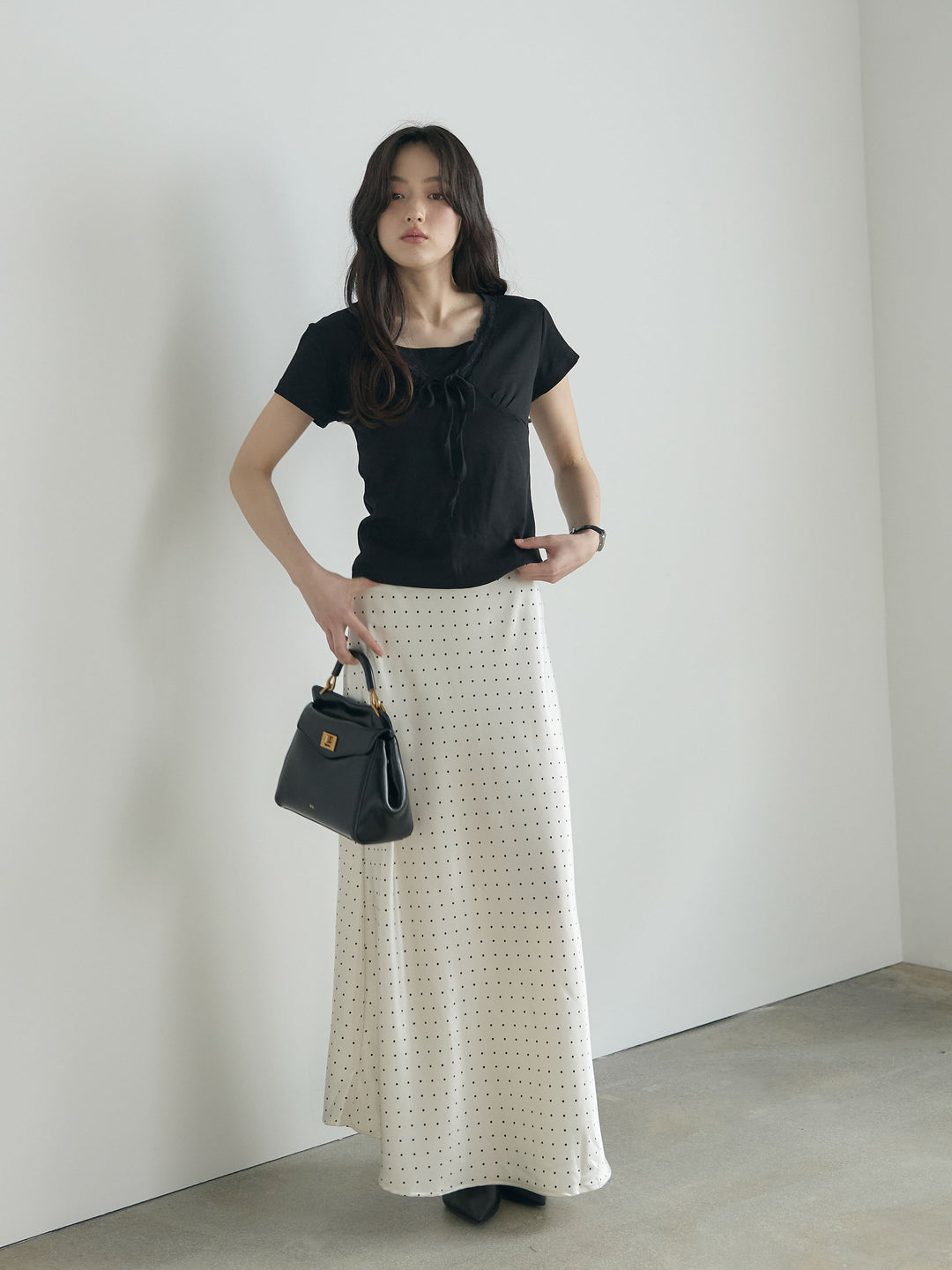 レーストリムフロントリボンカットソー