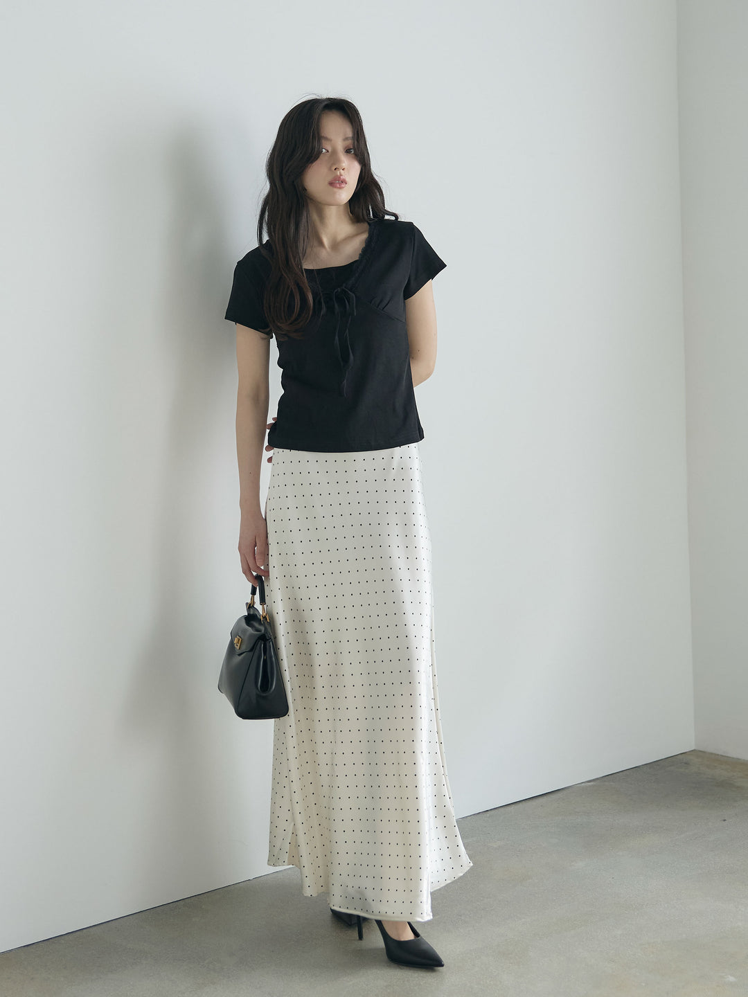 レーストリムフロントリボンカットソー