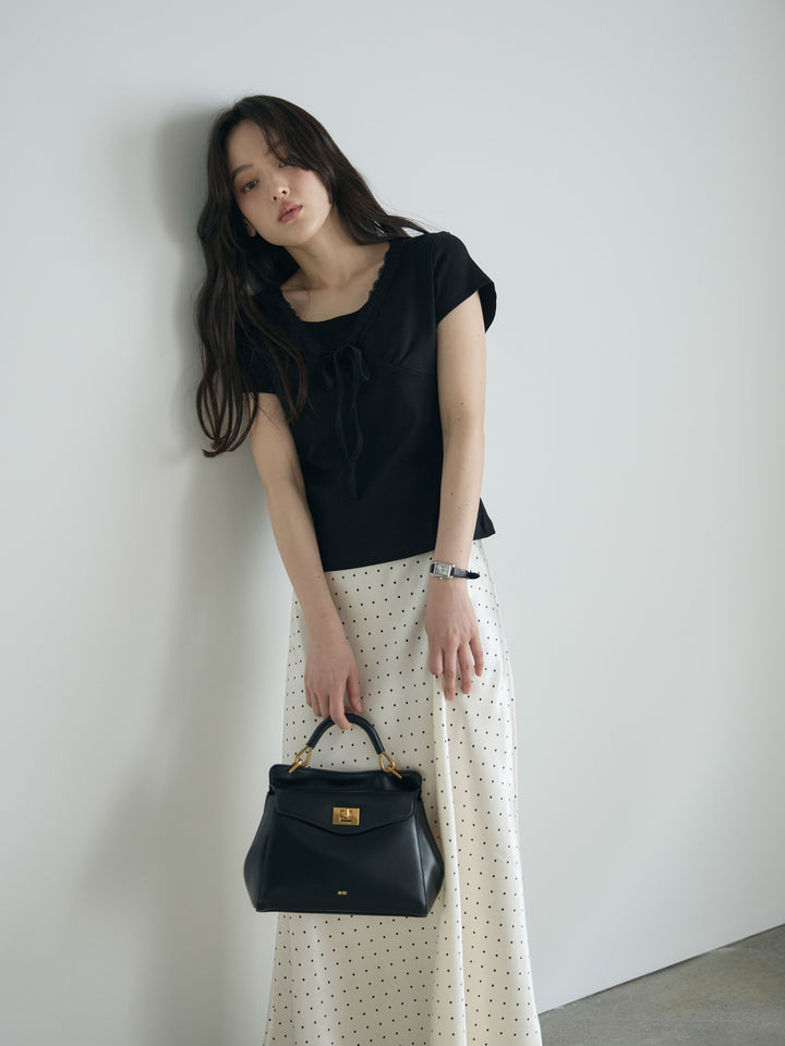 レーストリムフロントリボンカットソー