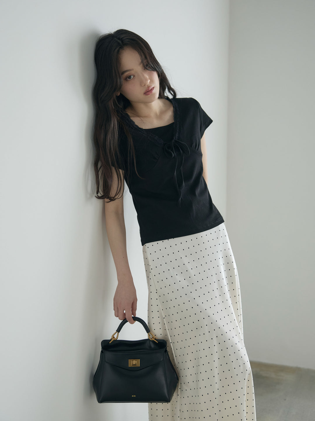 レーストリムフロントリボンカットソー