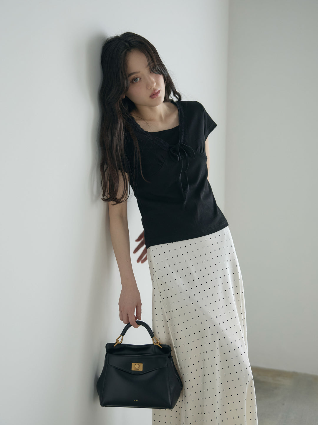 レーストリムフロントリボンカットソー