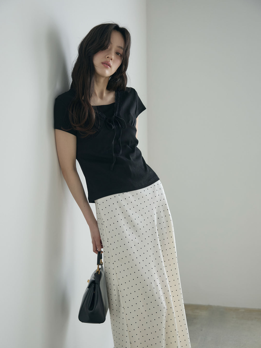 レーストリムフロントリボンカットソー