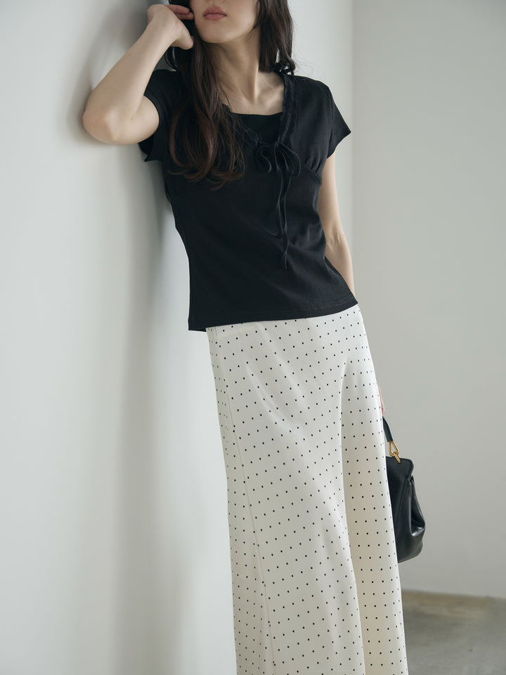 レーストリムフロントリボンカットソー