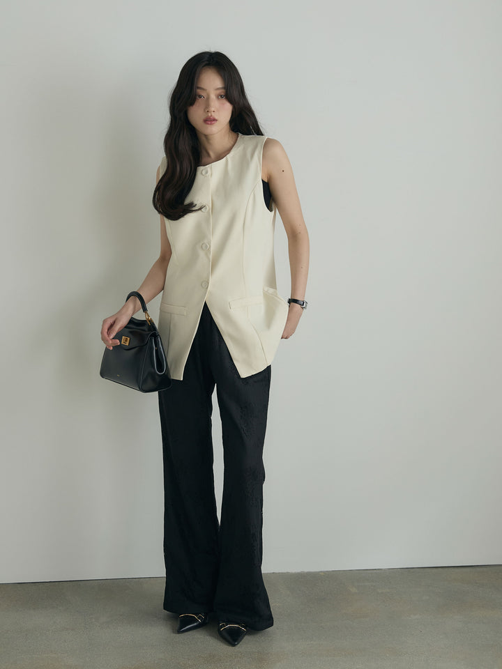 【SET】クルーネックミディベスト+【Essential】Lace soft flare pants(2set)