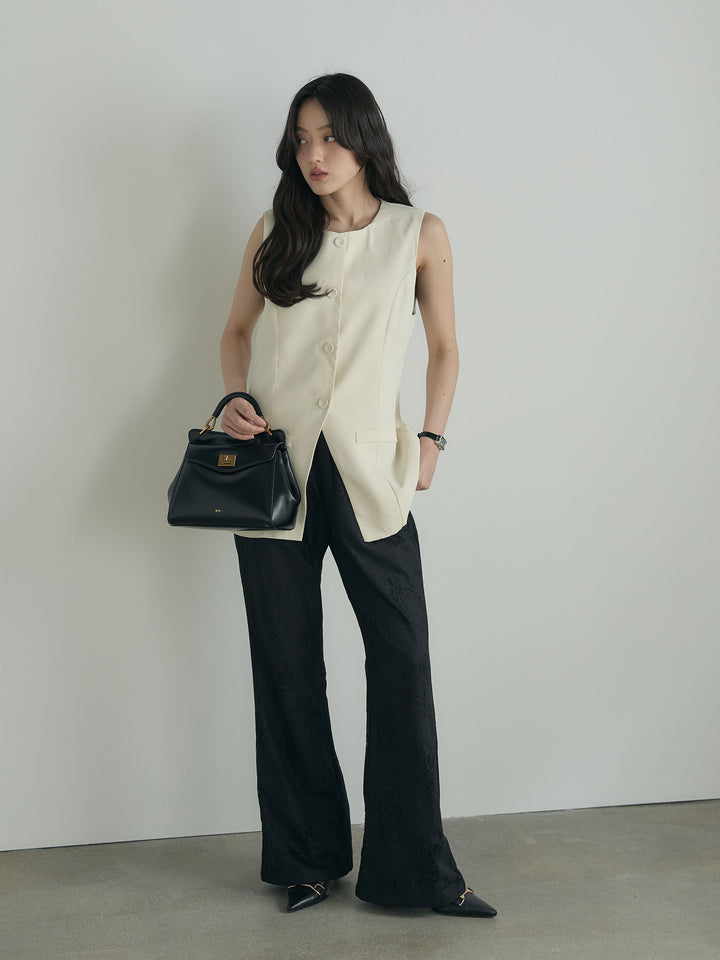 【SET】クルーネックミディベスト+【Essential】Lace soft flare pants(2set)