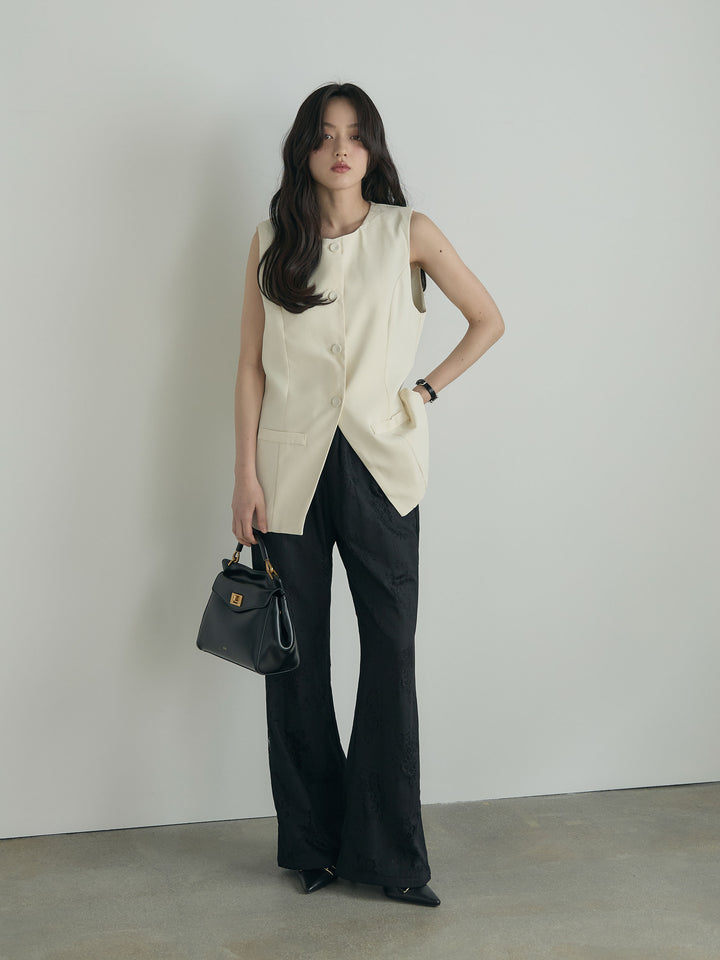 【SET】クルーネックミディベスト+【Essential】Lace soft flare pants(2set)