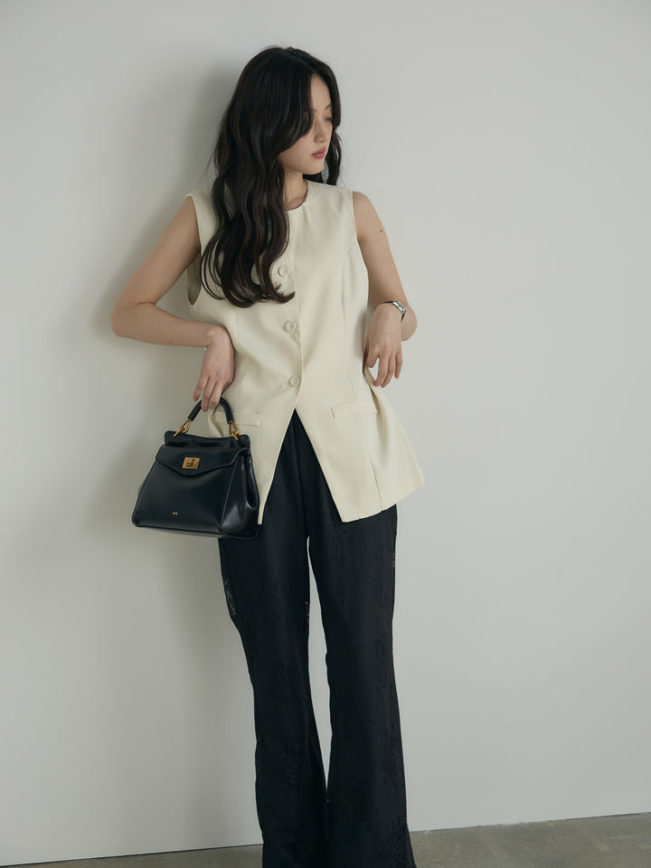 【SET】クルーネックミディベスト+【Essential】Lace soft flare pants(2set)