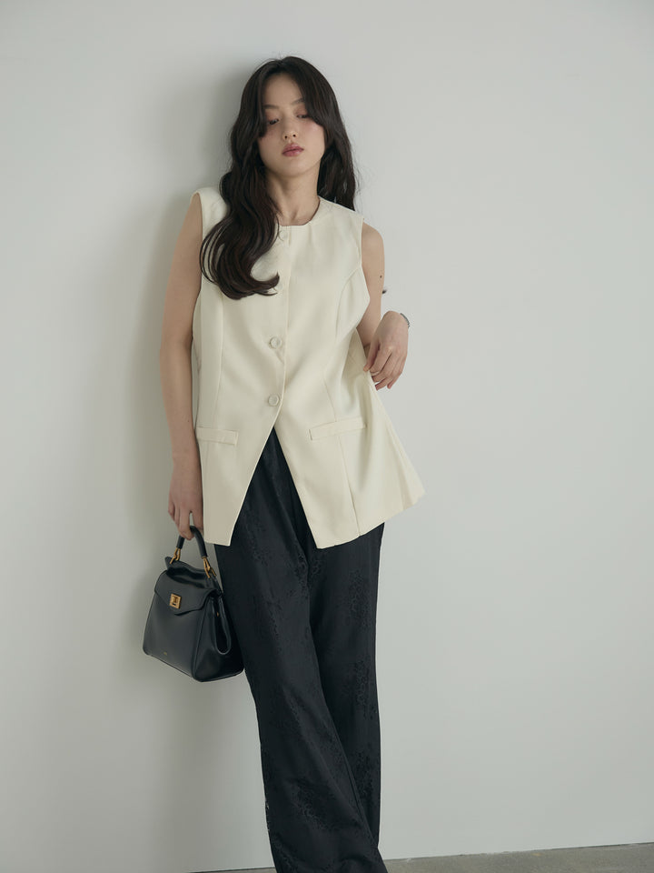 【SET】クルーネックミディベスト+【Essential】Lace soft flare pants(2set)