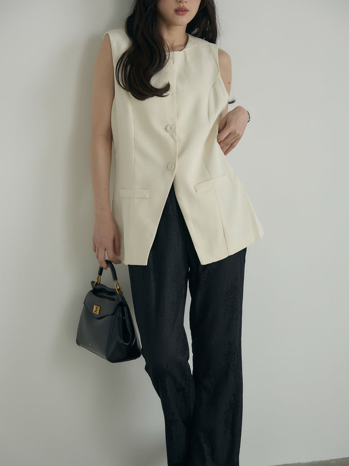 【SET】クルーネックミディベスト+【Essential】Lace soft flare pants(2set)