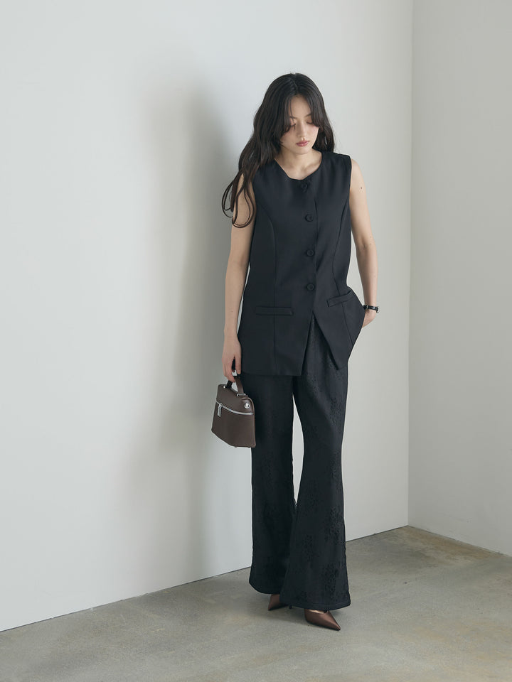 【SET】クルーネックミディベスト+【Essential】Lace soft flare pants(2set)